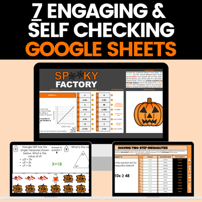 Halloween Math Activity Google Sheets and Worksheets BUNDLE 7th Math