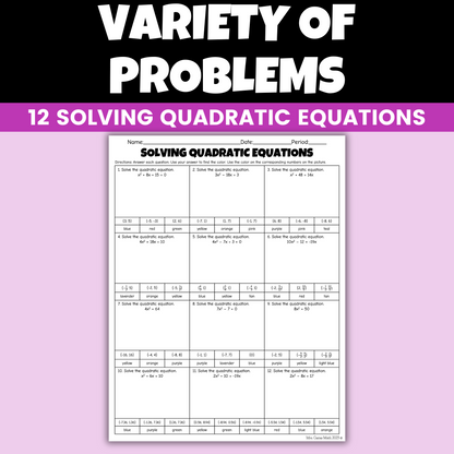 Solving Quadratic Equations Coloring Worksheet