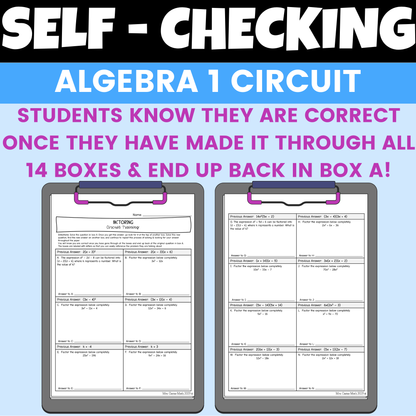 Algebra 1 Factoring Review Worksheet Self Checking Circuit Activity