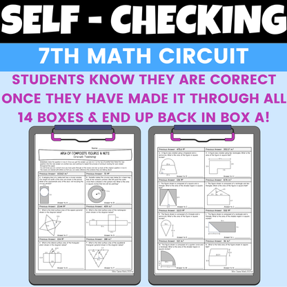 Area of Composite Figures and Nets of 3D Shapes Worksheet Self Checking Activity