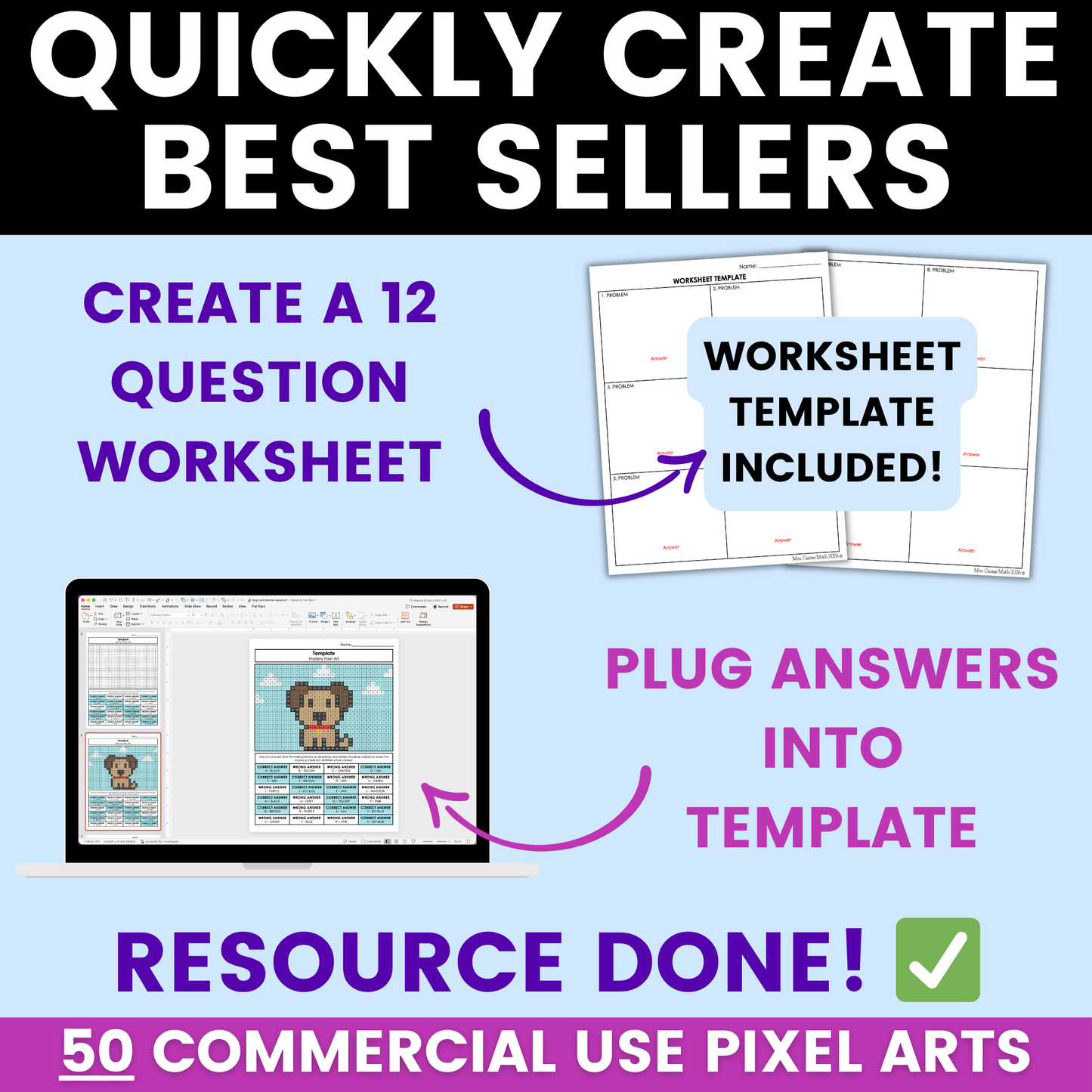 Pixel Art Grid Color Page Worksheet Templates Commercial Use MEGA BUNDLE