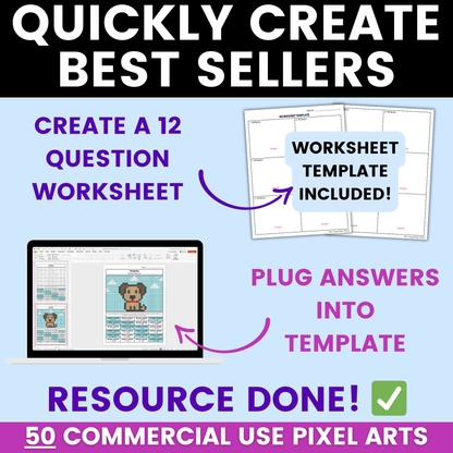 Pixel Art Grid Color Page Worksheet Templates Commercial Use MEGA BUNDLE