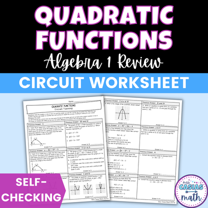 Quadratic Functions Review Worksheet Self Checking Circuit Activity
