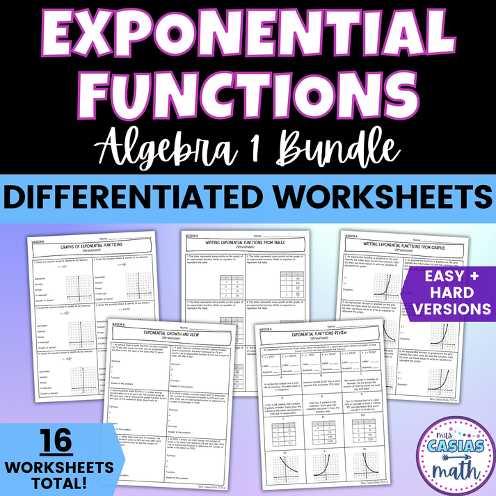 Exponential Functions Algebra 1 Differentiated Worksheets BUNDLE ...