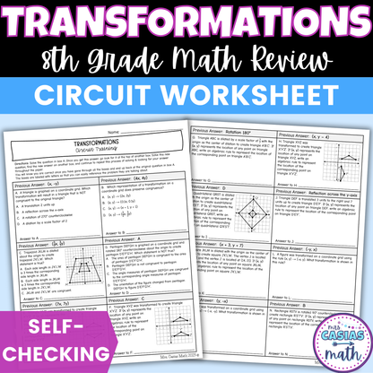 Transformations Worksheet Self Checking Circuit Activity 8th Grade Math
