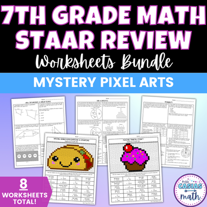 7th Grade Math STAAR Review Worksheets - Fun Mystery Pixel Art Activities