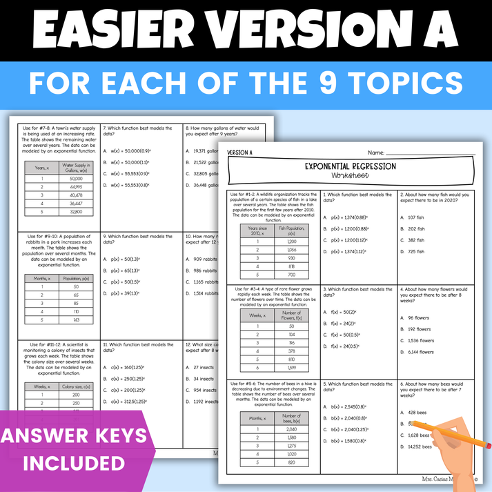 Exponential Functions Algebra 1 Differentiated Worksheets BUNDLE ...