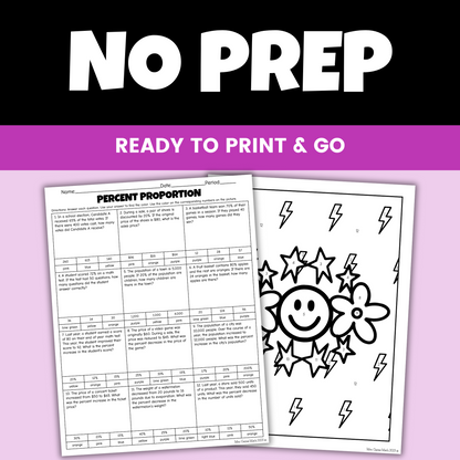 Percent Proportion and Percent of Change Coloring Worksheet