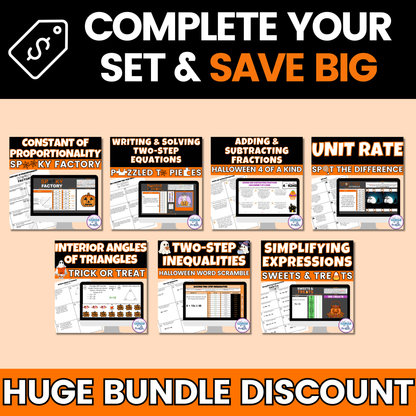 Halloween Math Activity Google Sheets and Worksheets BUNDLE 7th Math
