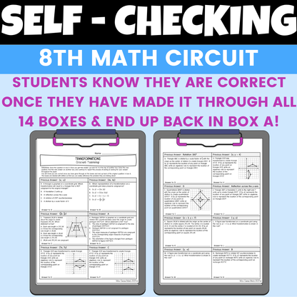 Transformations Worksheet Self Checking Circuit Activity 8th Grade Math