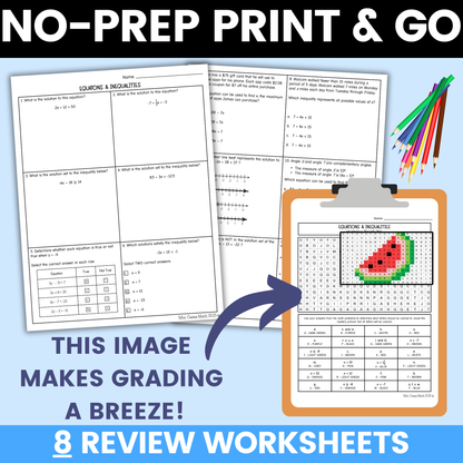 7th Grade Math STAAR Review Worksheets - Fun Mystery Pixel Art Activities