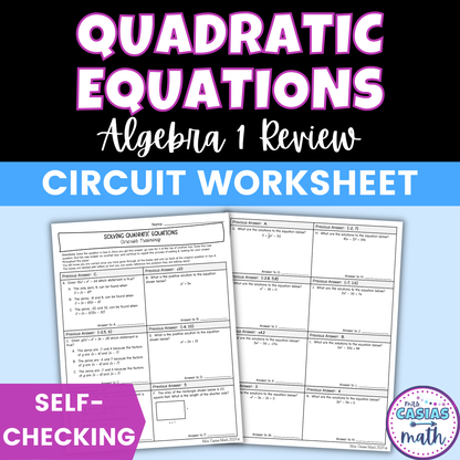 Solving Quadratic Equations Review Worksheet Self Checking Circuit Activity