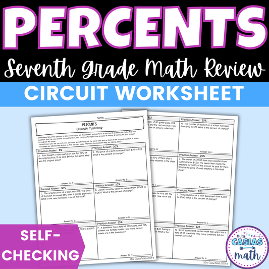 Percent Proportion and Percent of Change Worksheet Self Checking Activity