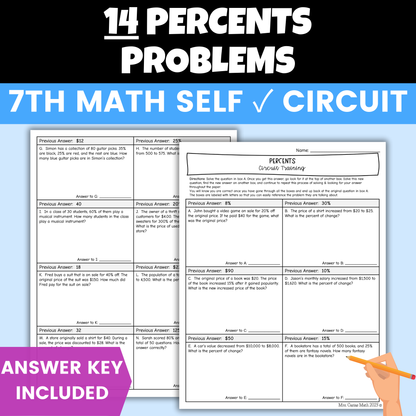 Percent Proportion and Percent of Change Worksheet Self Checking Activity