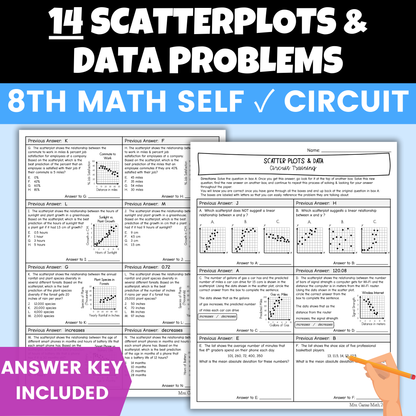 Scatterplots and Data Worksheet Self Checking Circuit Activity 8th Grade Math