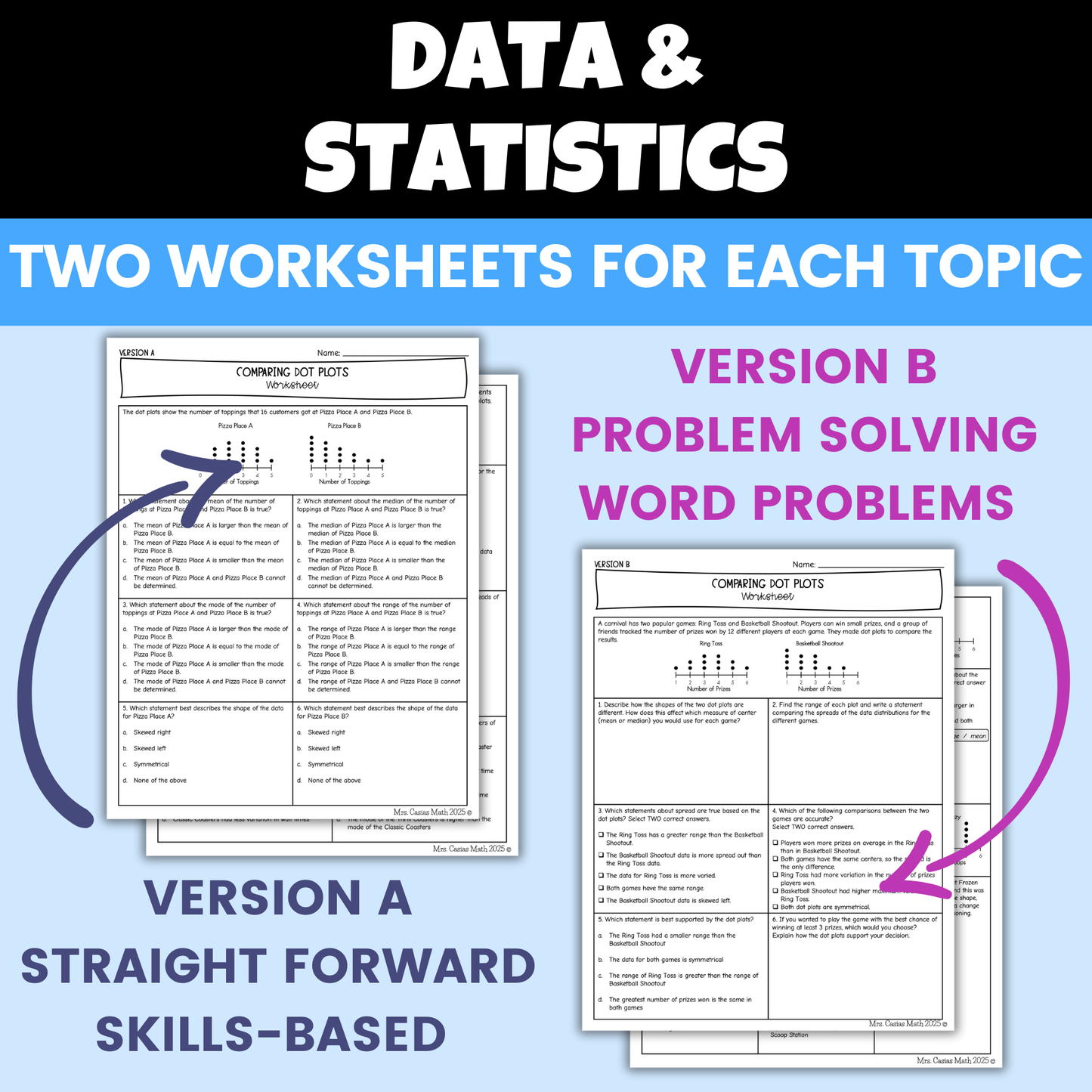 Data and Statistics Differentiated Worksheets BUNDLE 7th Grade Math