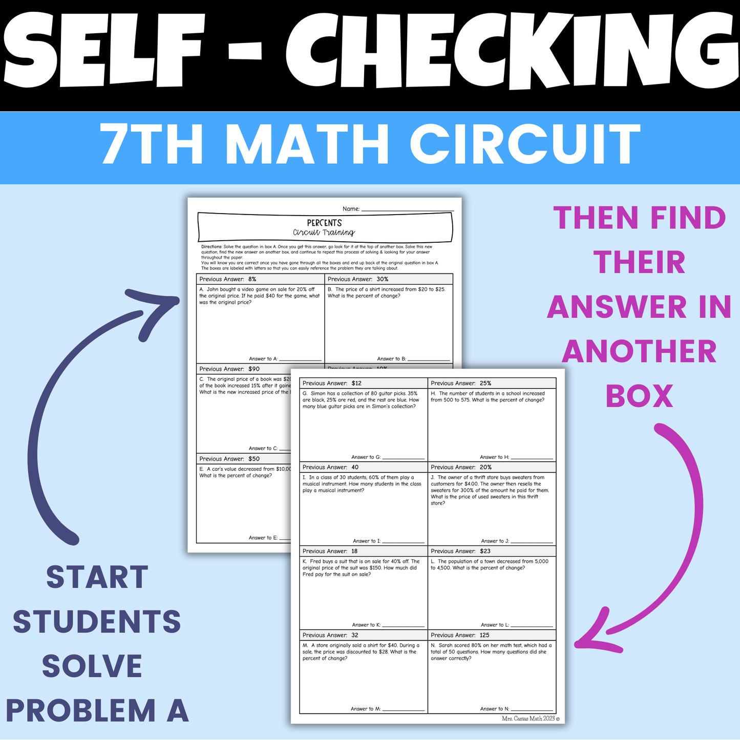 Percent Proportion and Percent of Change Worksheet Self Checking Activity
