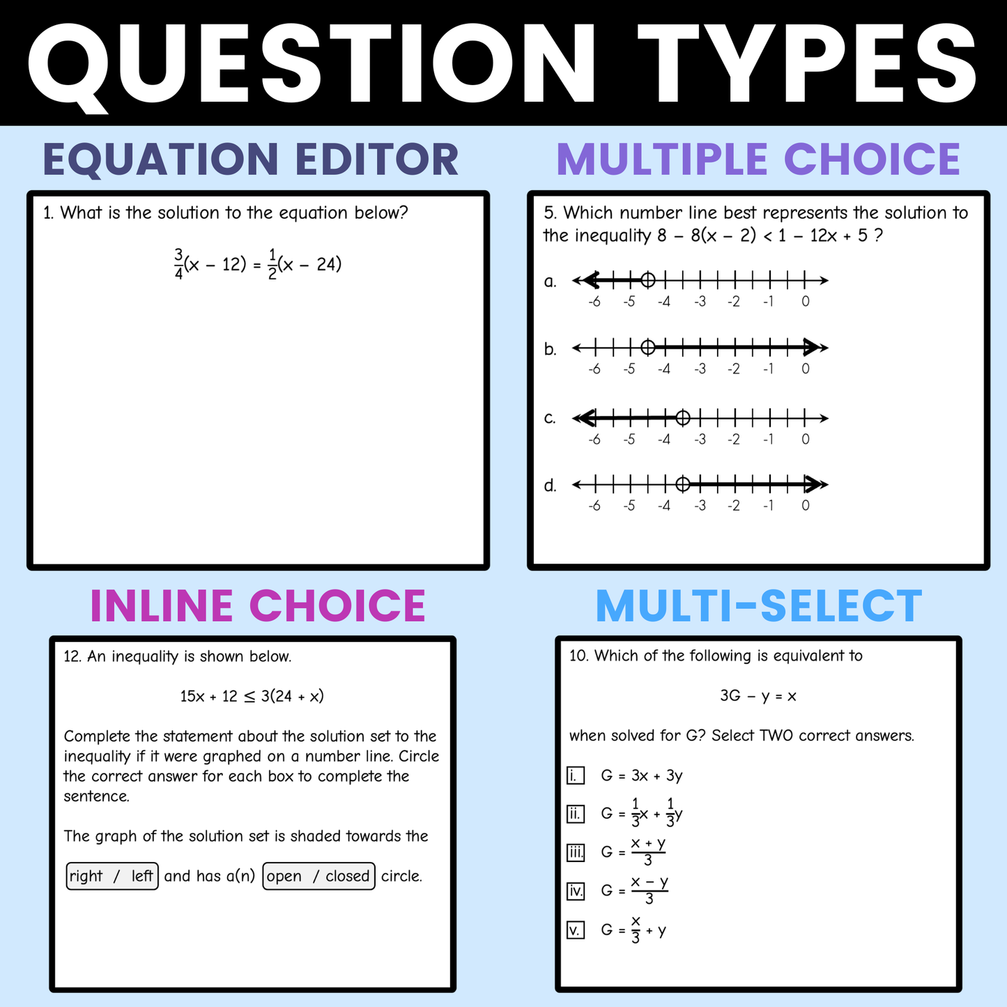 Solving Equations and Inequalities Worksheet Algebra 1 EOC Review Activity