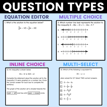 Solving Equations and Inequalities Worksheet Algebra 1 EOC Review Activity