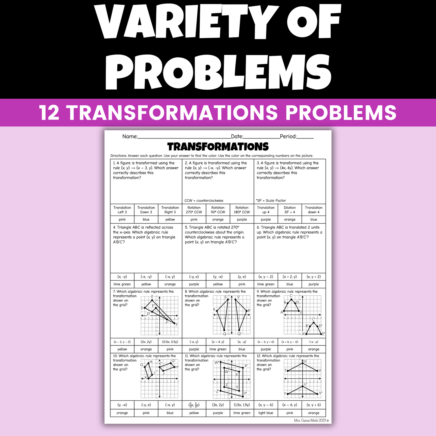 Transformations Coloring Worksheet