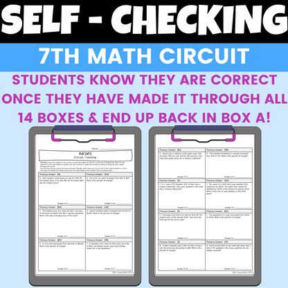 Percent Proportion and Percent of Change Worksheet Self Checking Activity