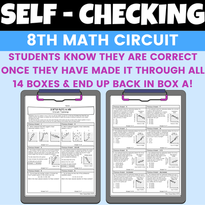 Scatterplots and Data Worksheet Self Checking Circuit Activity 8th Grade Math