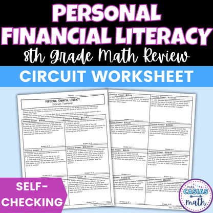 Personal Financial Literacy Worksheet Self Checking Circuit Activity 8th Math