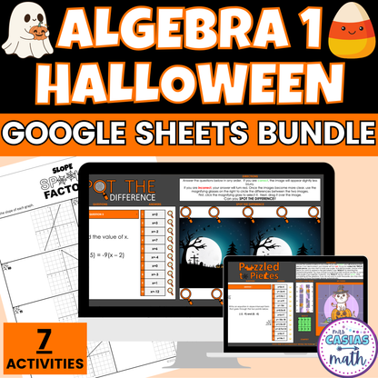Halloween Math Activity Google Sheets and Worksheets BUNDLE Algebra 1