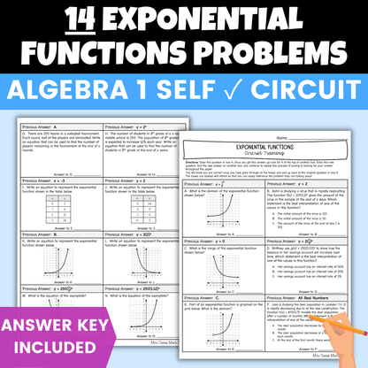 Exponential Functions Review Worksheet Self Checking Circuit Activity