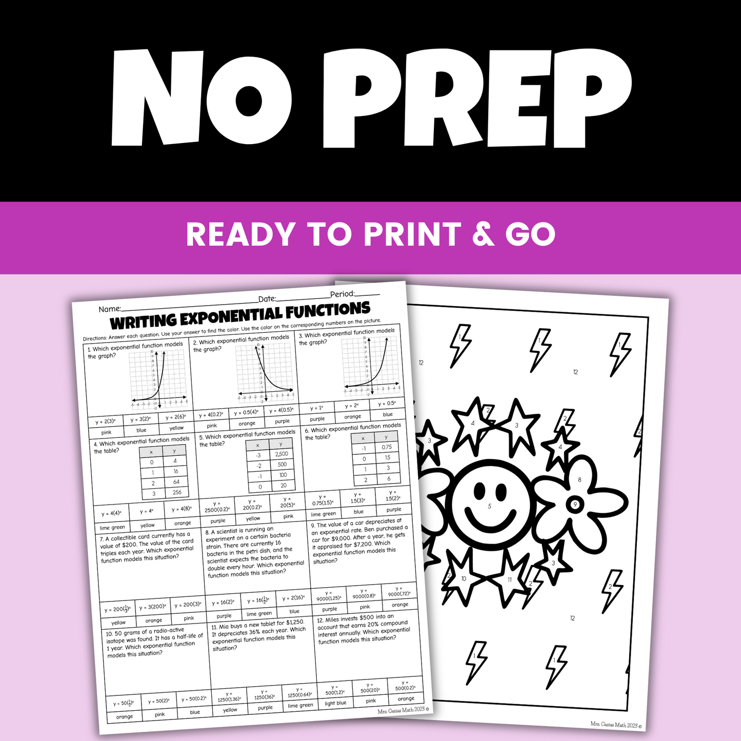 Exponential Functions Coloring Worksheet