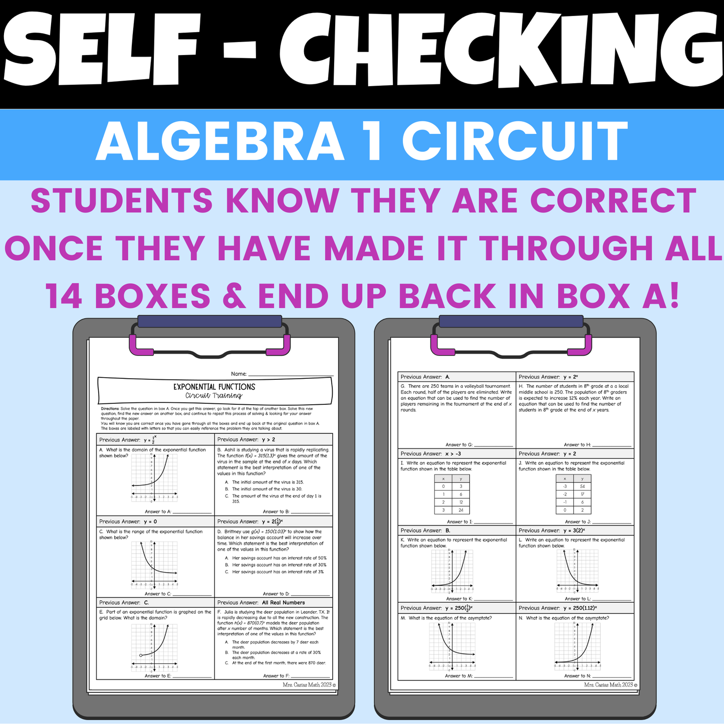 Exponential Functions Review Worksheet Self Checking Circuit Activity