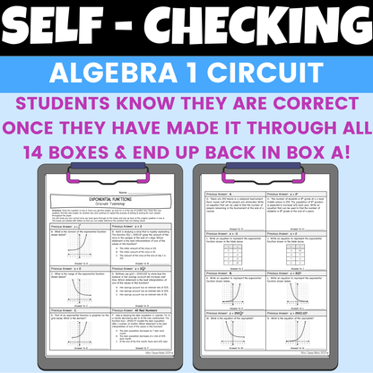 Exponential Functions Review Worksheet Self Checking Circuit Activity