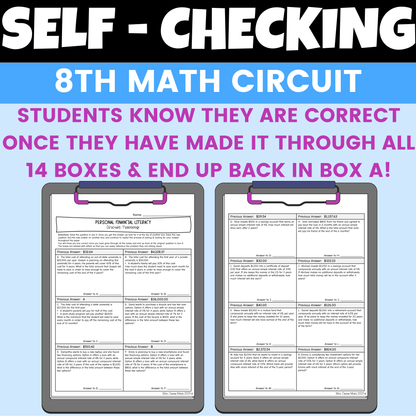 Personal Financial Literacy Worksheet Self Checking Circuit Activity 8th Math
