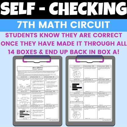 Data and Statistics Self Checking Circuit Activity 7th Grade Math