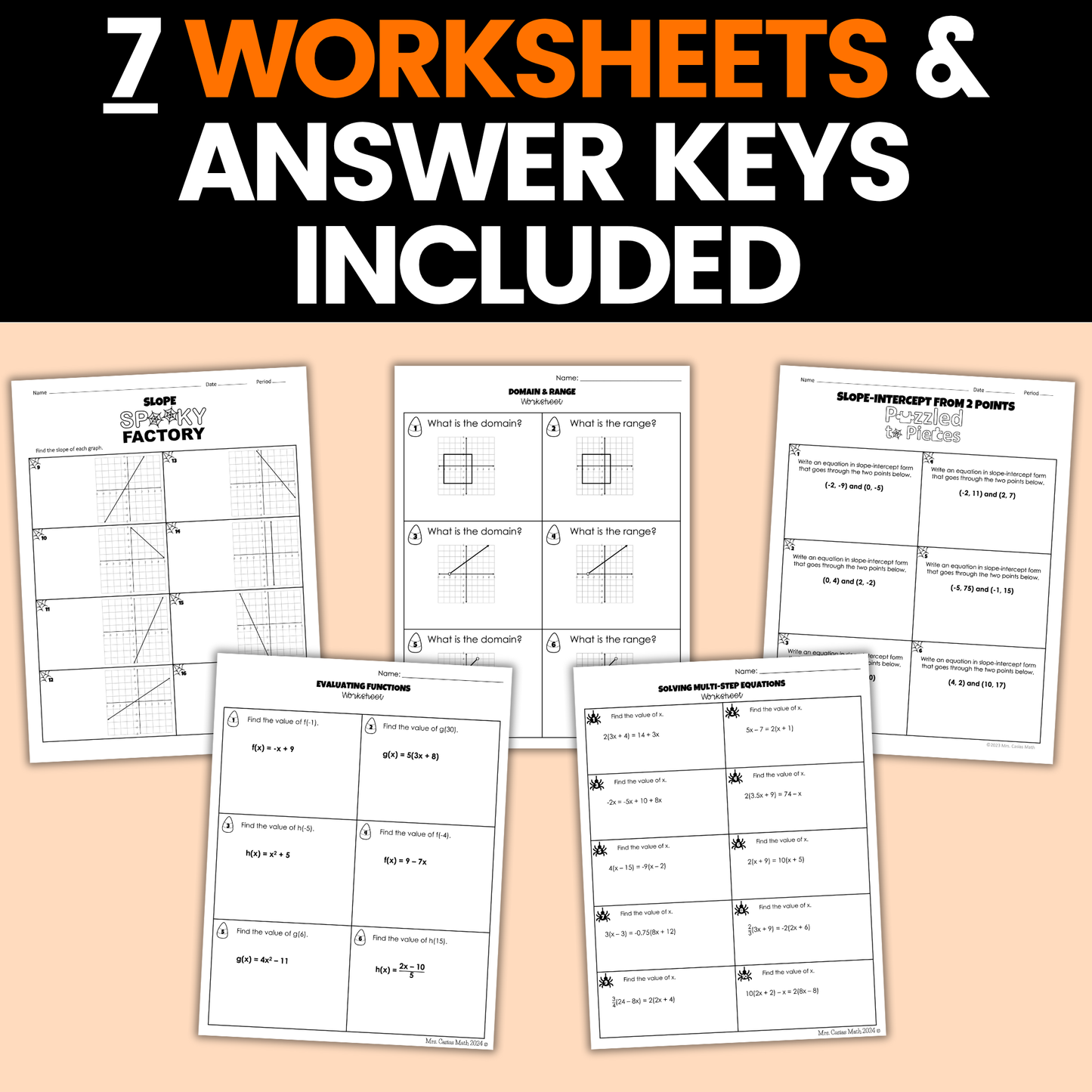 Halloween Math Activity Google Sheets and Worksheets BUNDLE Algebra 1