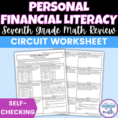 Personal Financial Literacy Self Checking Circuit Activity 7th Grade Math