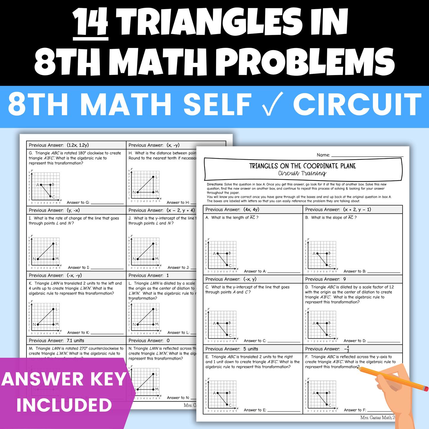 Triangles in 8th Grade Math Worksheet Self Checking Circuit Activity