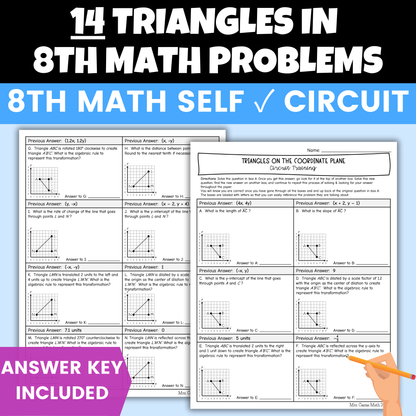 Triangles in 8th Grade Math Worksheet Self Checking Circuit Activity