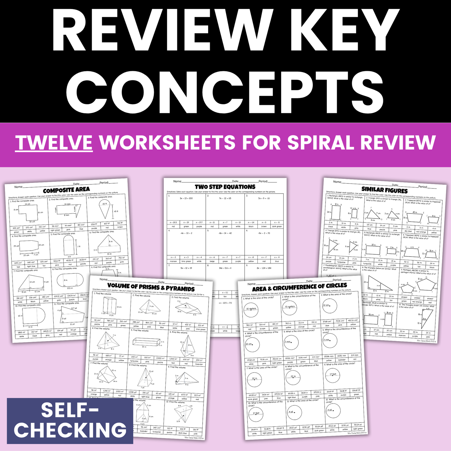 7th Grade Math Seasonal Coloring Activity Worksheets Bundle
