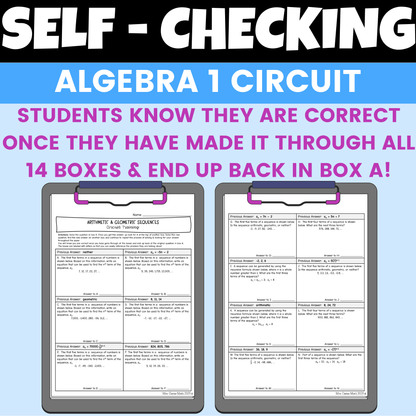 Arithmetic and Geometric Sequences Worksheet Self Checking Circuit Activity