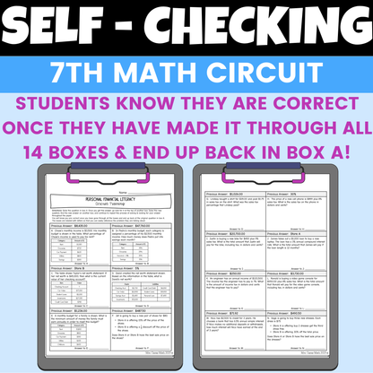 Personal Financial Literacy Self Checking Circuit Activity 7th Grade Math