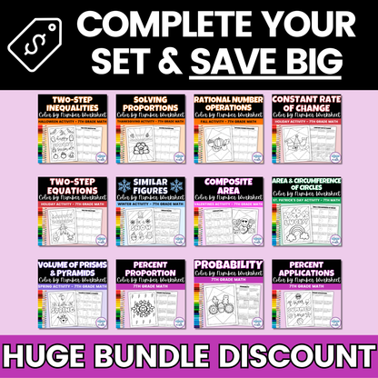 7th Grade Math Seasonal Coloring Activity Worksheets Bundle