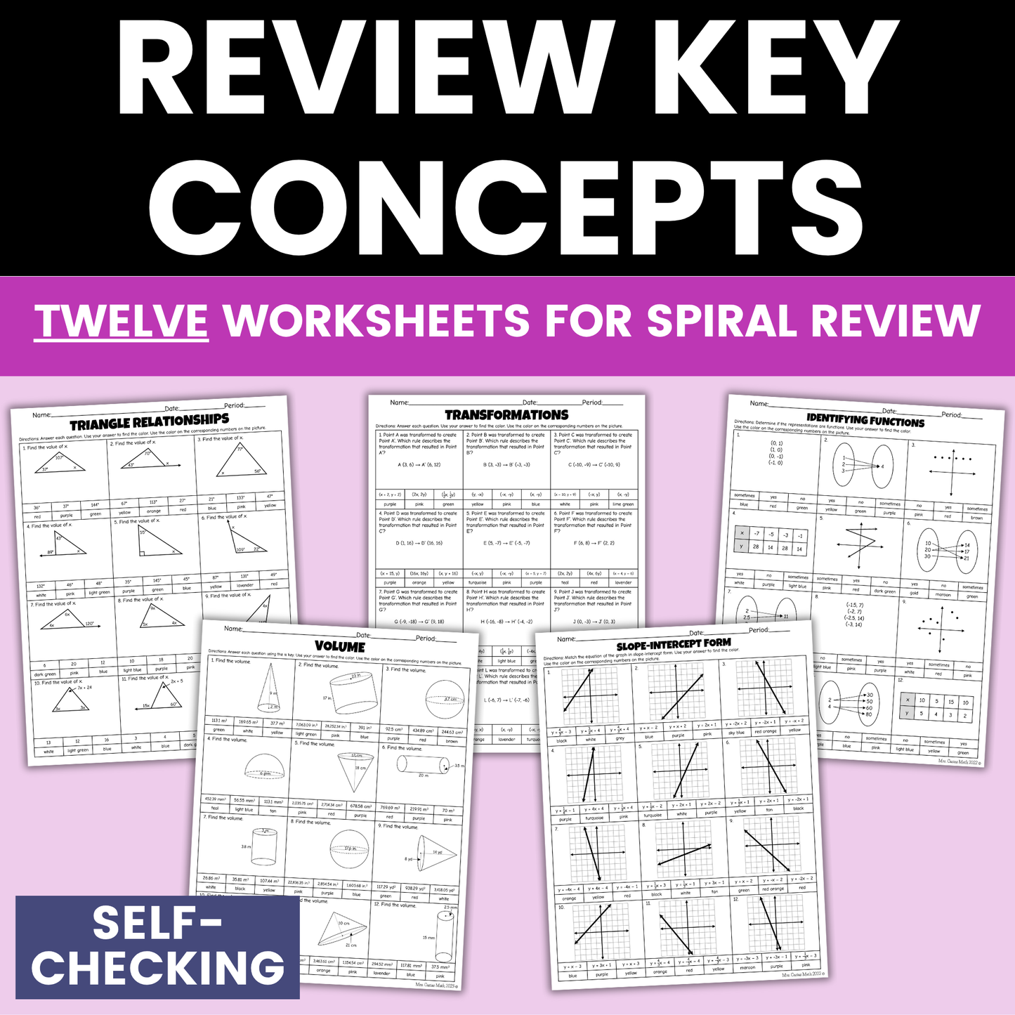 8th Grade Math Seasonal Coloring Activity Worksheets Bundle