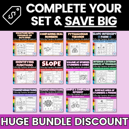 8th Grade Math Seasonal Coloring Activity Worksheets Bundle