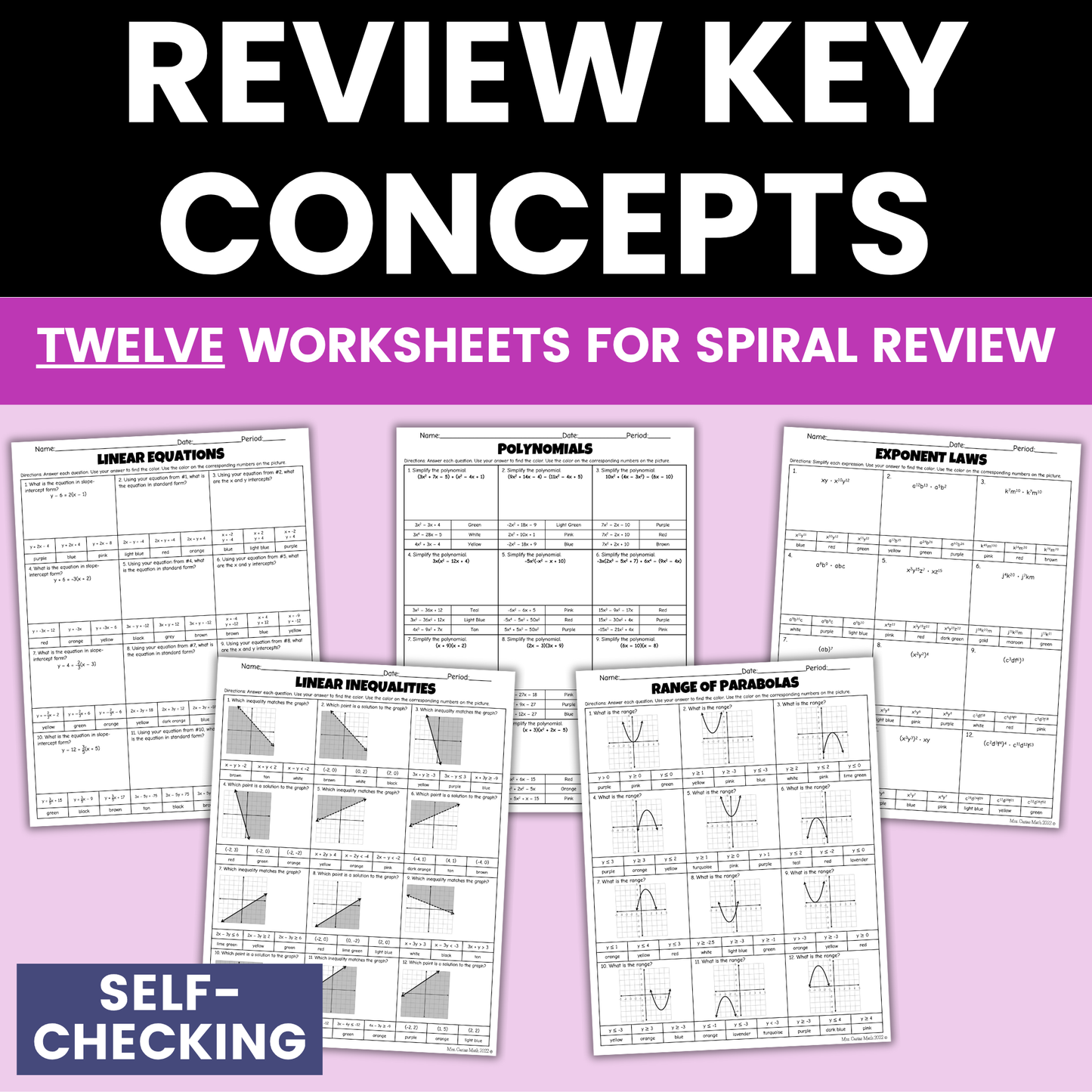 Algebra 1 Seasonal Coloring Activity Worksheets Bundle