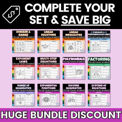 Algebra 1 Seasonal Coloring Activity Worksheets Bundle