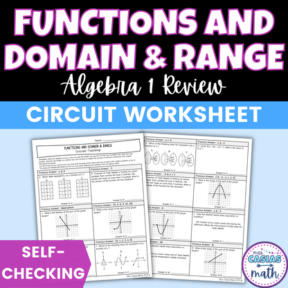 Functions and Domain and Range Worksheet Self Checking Circuit Activity