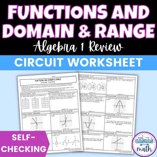 Functions and Domain and Range Worksheet Self Checking Circuit Activity