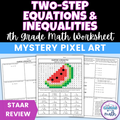 Two Step Equations & Inequalities Worksheet 7th Grade Math STAAR Review Activity