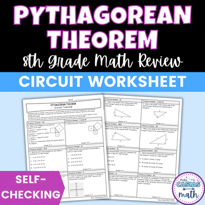 Pythagorean Theorem Worksheet Self Checking Circuit Activity 8th Grade Math